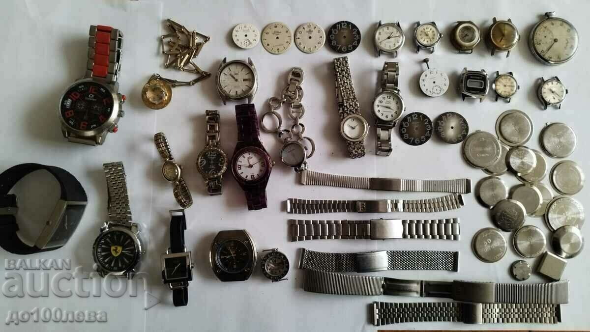 Lot of watches, chains, dials, covers