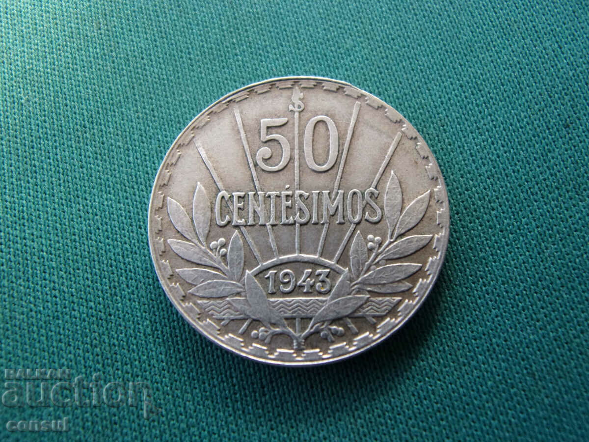 Uruguay 50 Centesimi 1943 Silver Rare