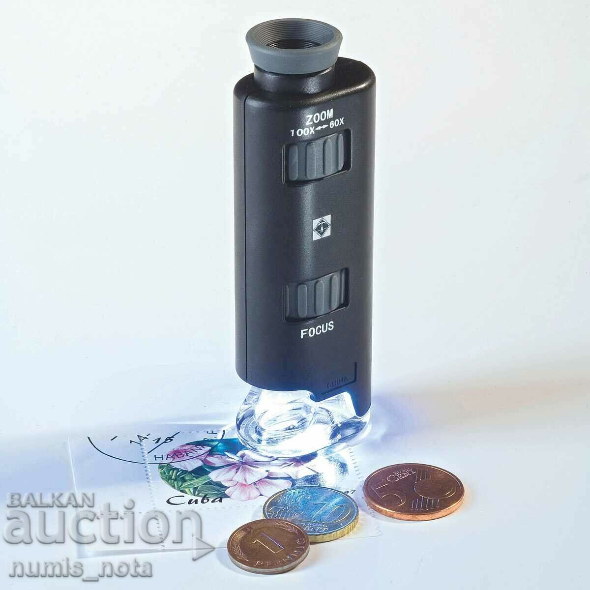 mini pocket microscope LEUCHTTURM -60X 100X with LED backlight