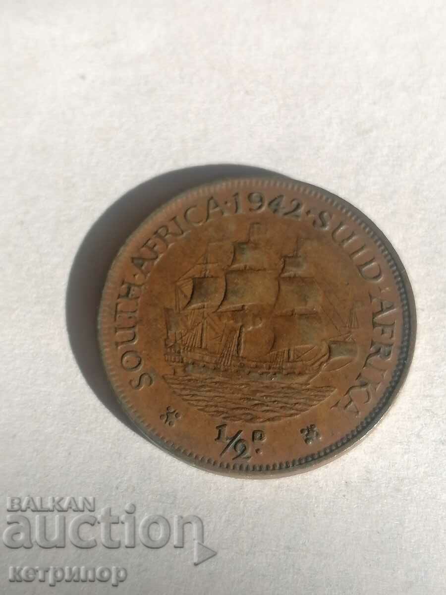 1/2 Penny Africa de Sud 1942 Cupru