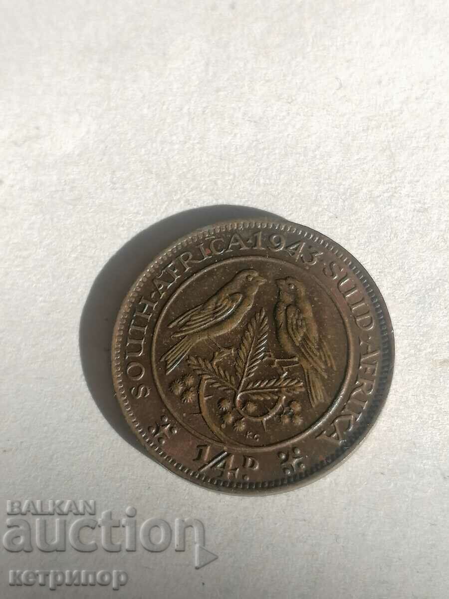 1/4 Penny Africa de Sud 1943 Cupru