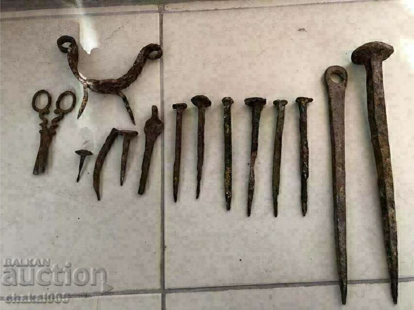 Old forged nails and others Old forged nails and others