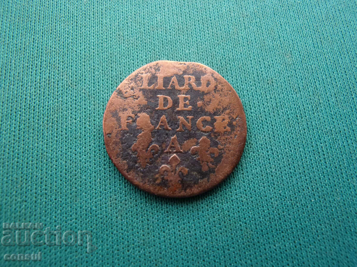 France Lowy XIIII 1 Liard 1655 Paris Rare