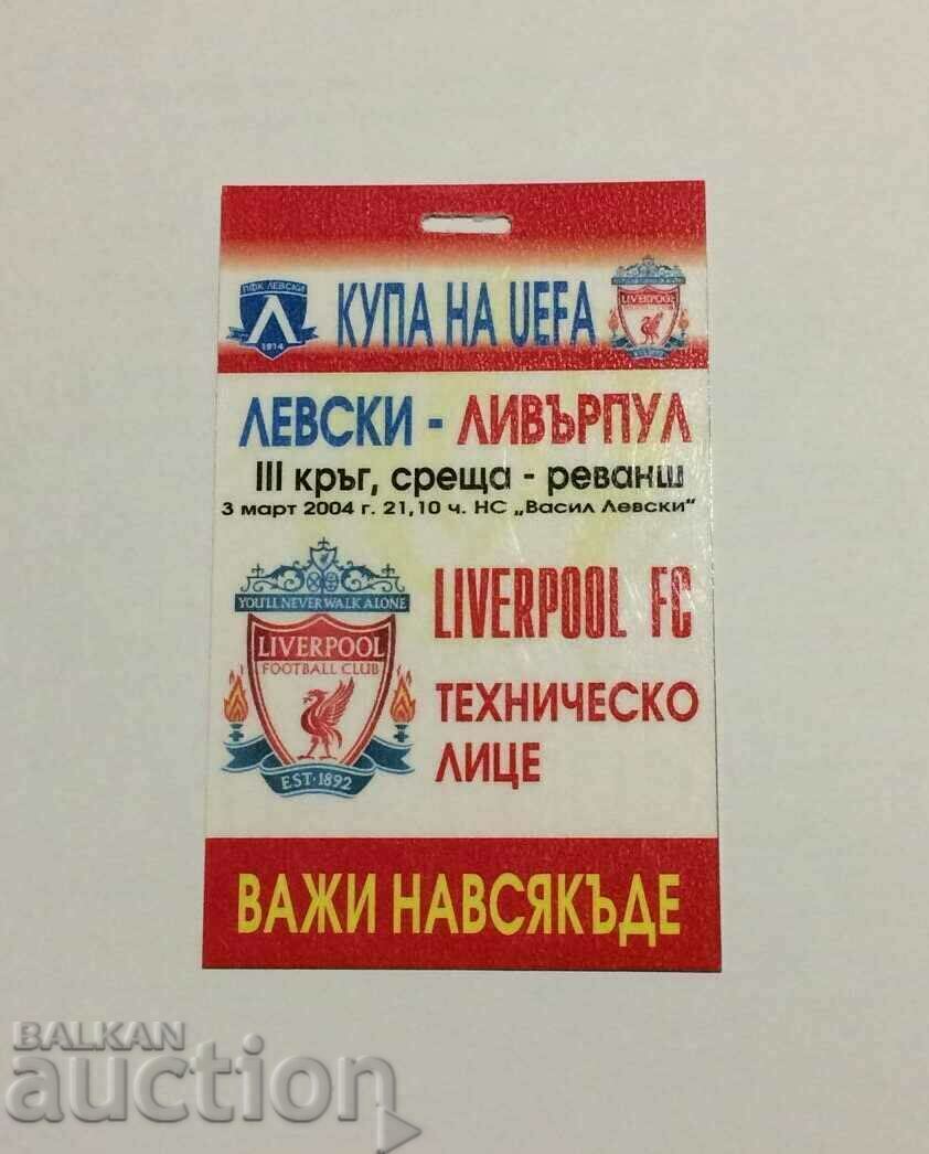 Football ticket Levski-Liverpool 2004 UEFA