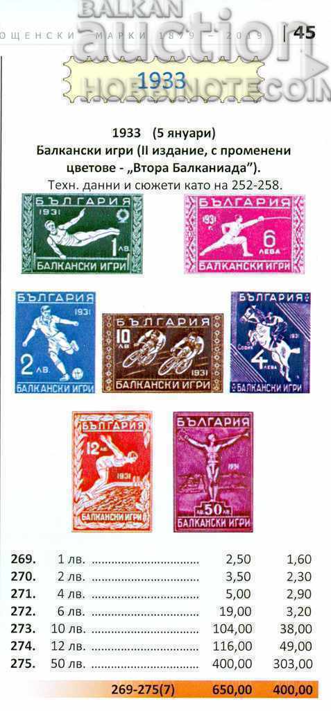 2 II БАЛКАНСКИ ИГРИ ВТОРА БАЛКАНИАДА БК 266 271  1933 клеймо с цена € 129.00 | 252.30 лв.