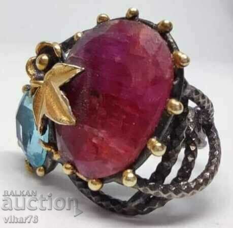 Silver ring with ruby and topaz - 6 Silver ring with ruby and topaz - 6
