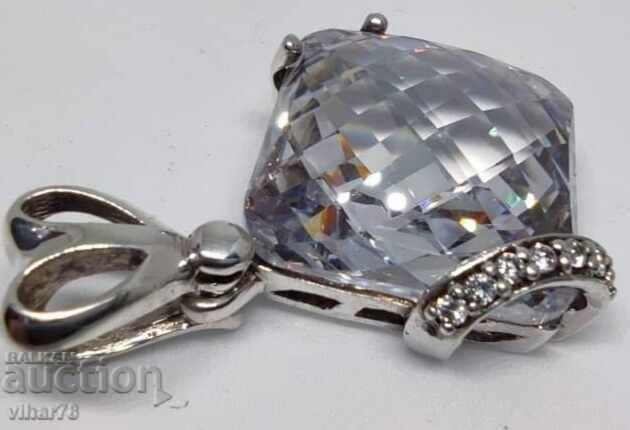 Silver pendant with huge cubic zirconia