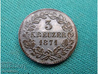 Baden 3 Kreuzer 1871 UNC Rare