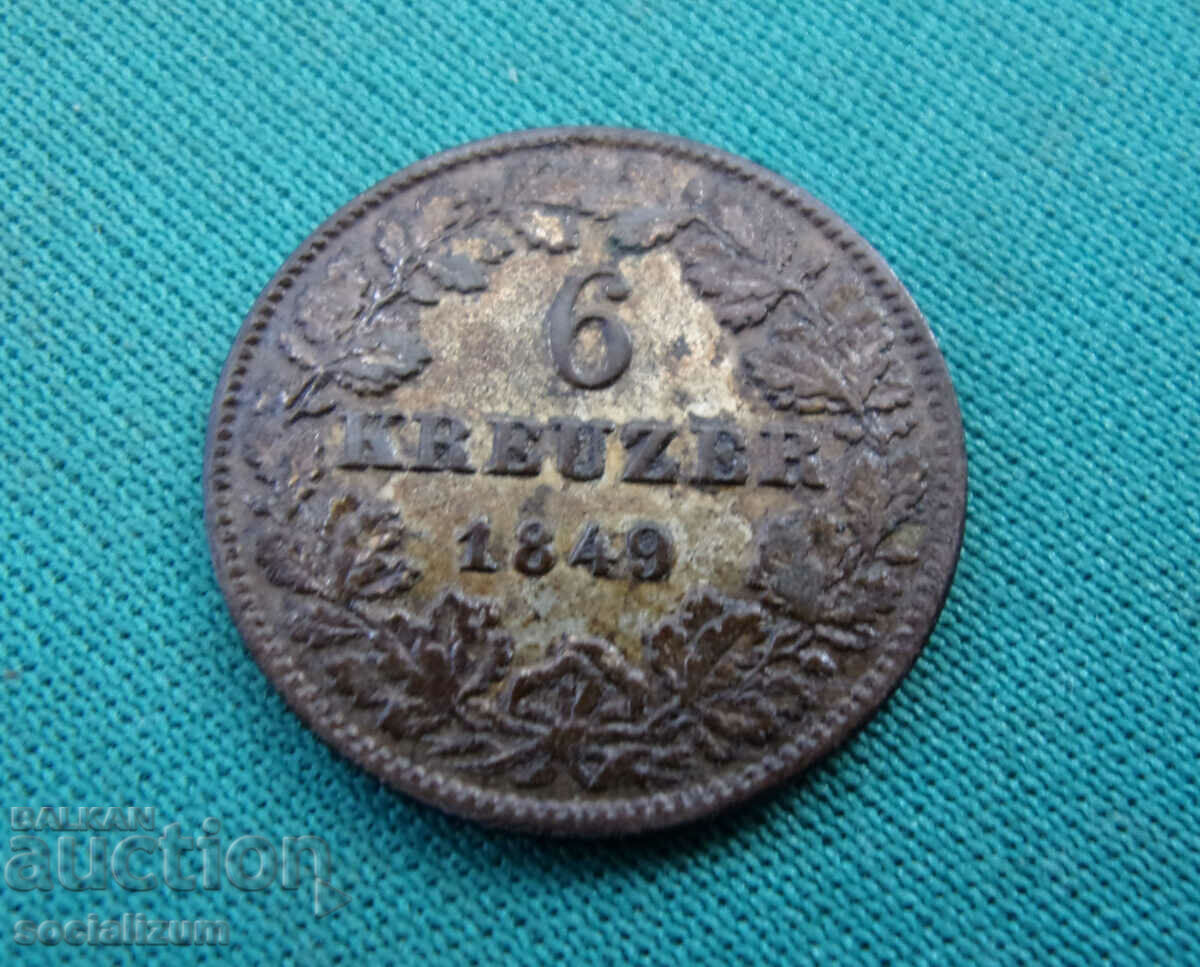 Baden 6 Kreuzer 1849 UNC Rare