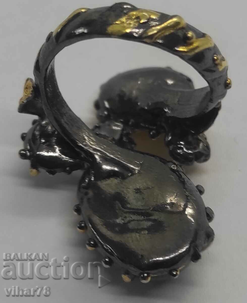 Silver ring with ruby in ziosite, amber and quartz - 7 Silver ring with ruby in ziosite, amber and quartz - 7