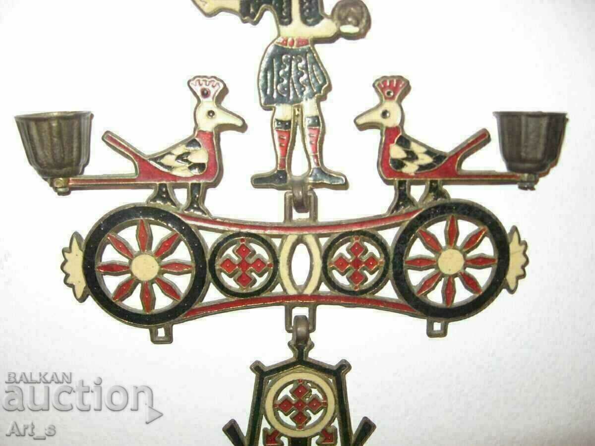 Hanging metal candlestick cross with enamel and with John the Baptist - 6 Hanging metal candlestick cross with enamel and with John the Baptist - 6