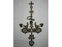 Hanging metal candlestick cross with enamel and with John the Baptist