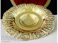 English embossed brass fruit bowl, baroque.