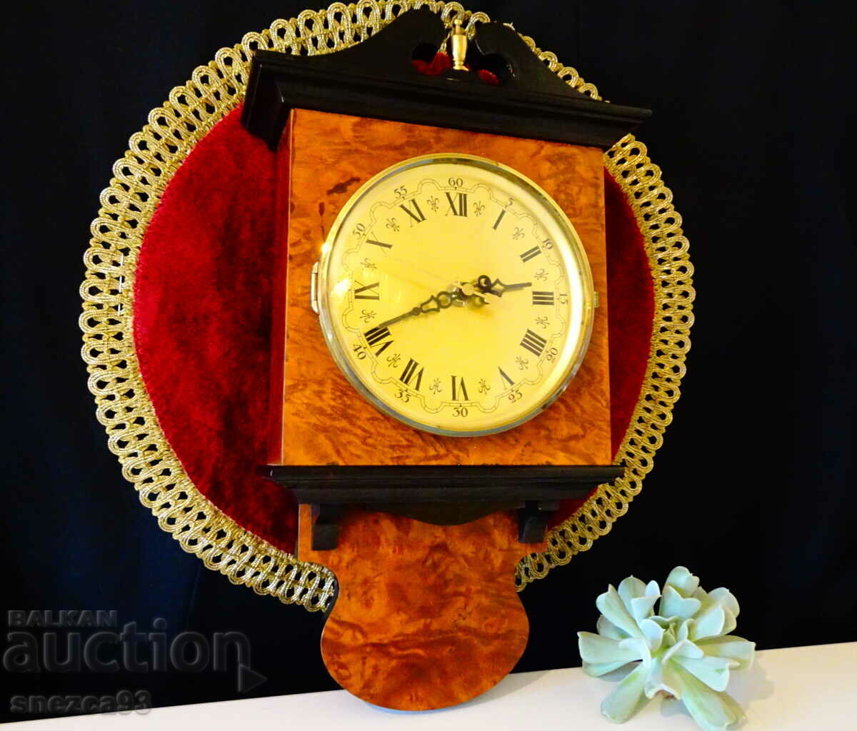 German wall clock, brass, rosewood.