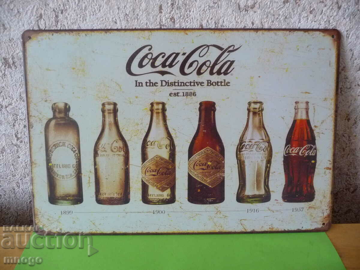 Placa metalica Coca Cola Sticle Coca Cola 1899-1957 istorie