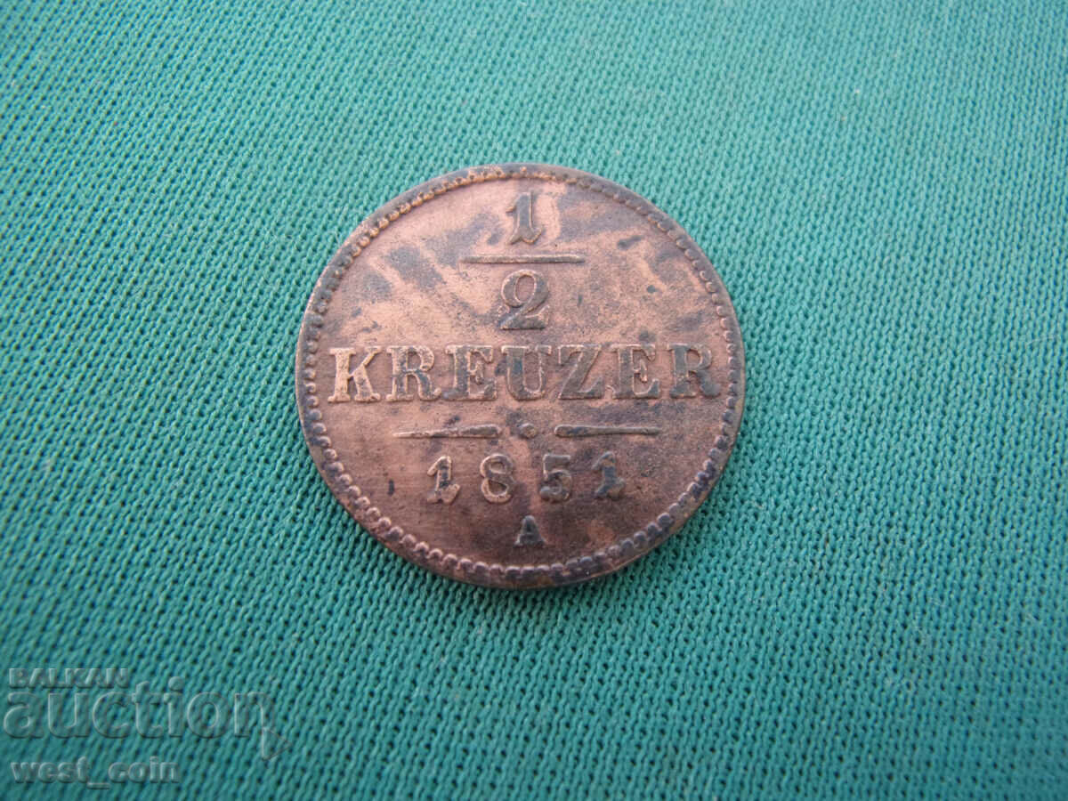 Австрия  ½  Кройцер  1851 с цена € 5.11 | 9.99 лв.