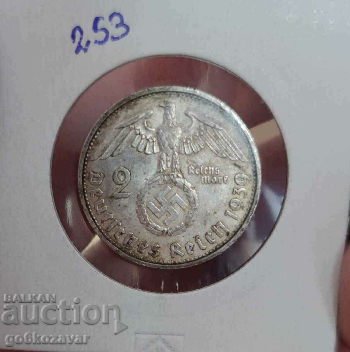 Германия Трети райх! 2 марки 1939г Сребро.