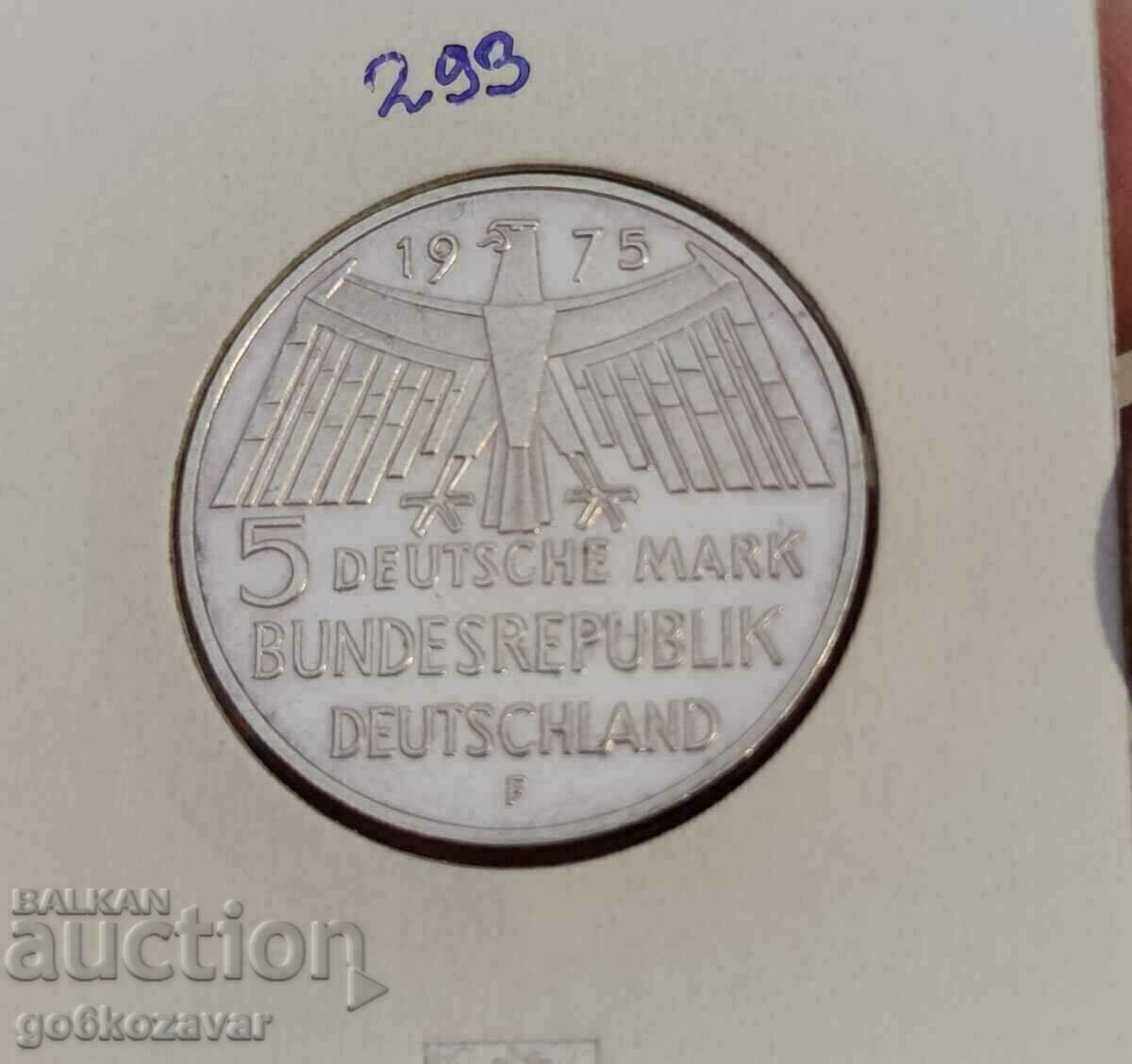 Германия 5 марки 1975г Сребро-Юбилейни