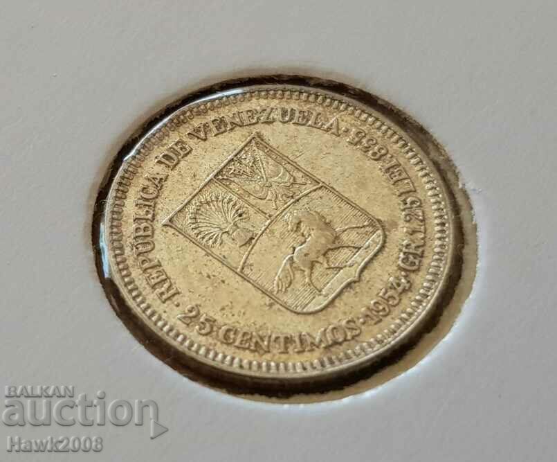 Auction 25 centimos 1954 VENEZUELA silver coin EXCELLENT condition Auction 25 centimos 1954 VENEZUELA silver coin EXCELLENT condition