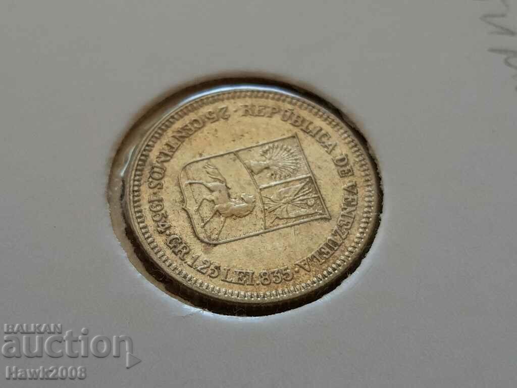 Delivery of 25 centimos 1954 VENEZUELA silver coin EXCELLENT condition Delivery of 25 centimos 1954 VENEZUELA silver coin EXCELLENT condition
