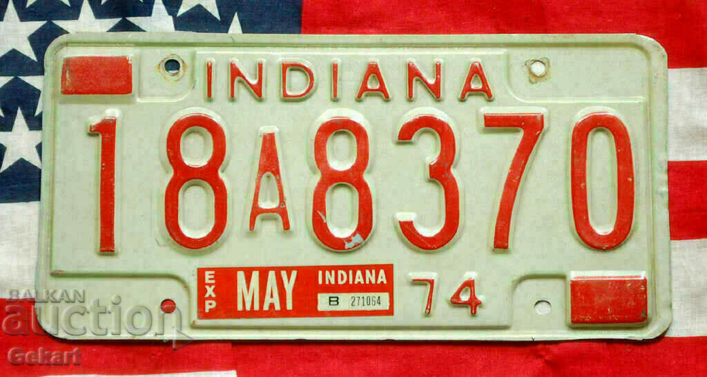 US License Plate INDIANA 1974