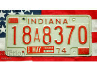 US License Plate INDIANA 1974