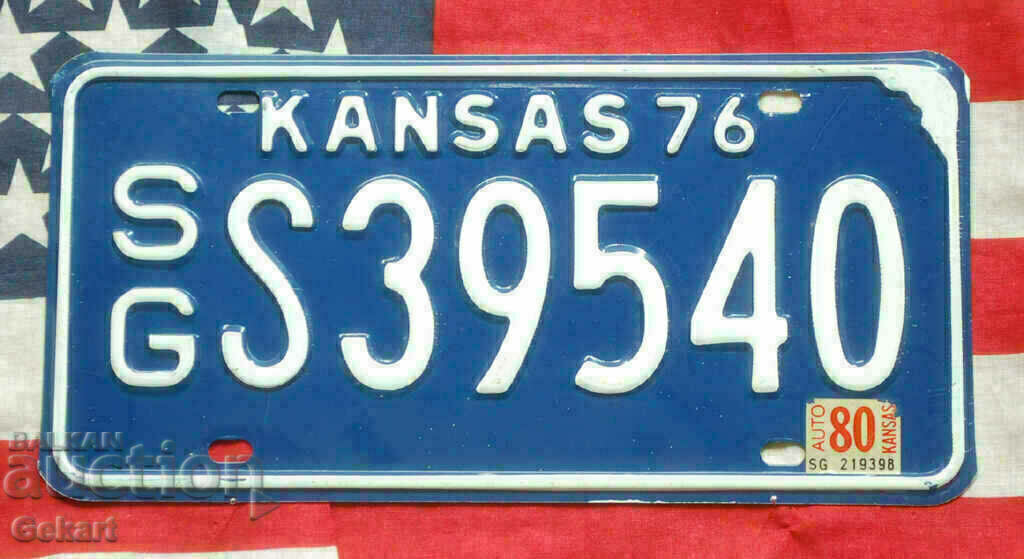 US License Plate KANSAS 1976