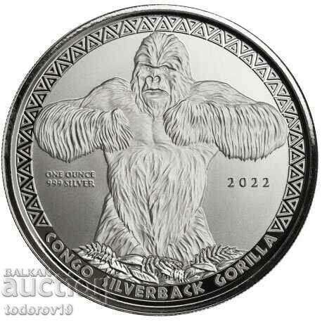 1 oz argint NOU Gorilla Republica Congo 2022