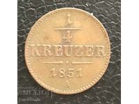 Австрия. 1/4 кройцер 1851 г. (А).