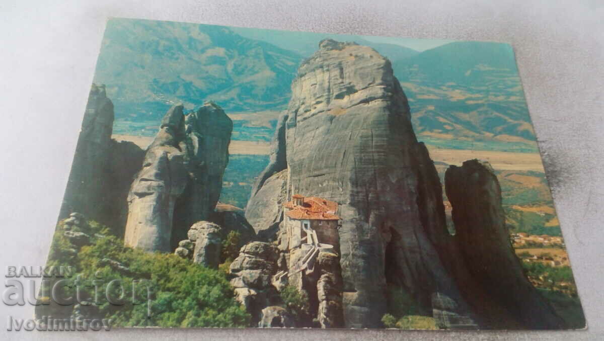 Postcard Meteora Monastere Roussanos 1972