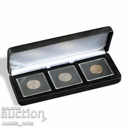 кожена кутия за съхранение на 3 монети в капсули QUADRUM