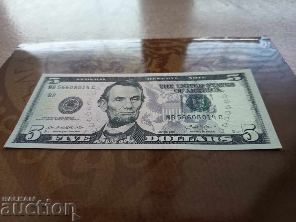 US 5 Dollar Note from 2013 UNC with price 19.00 BGN | € 9.71 US 5 Dollar Note from 2013 UNC with price 19.00 BGN | € 9.71