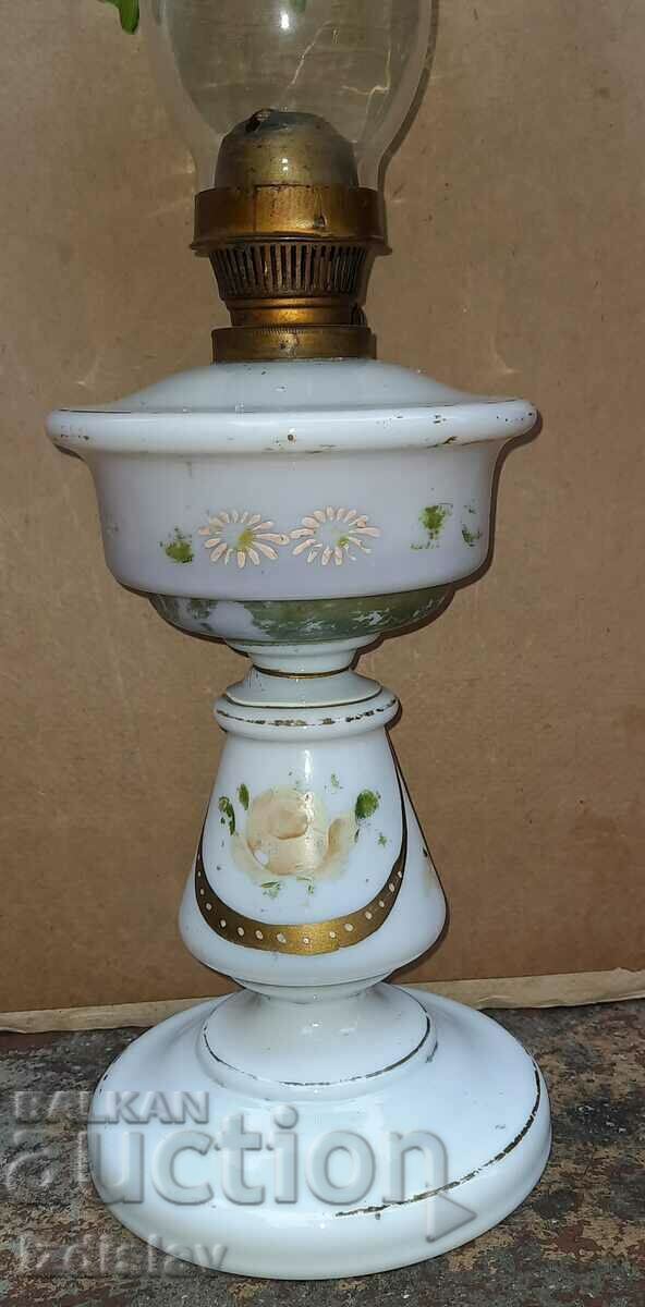 Auction Vintage hand painted glass gas lamp Auction Vintage hand painted glass gas lamp