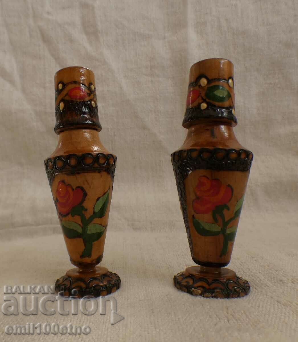 Wooden bottles 2 pieces souvenir Bulgarian rose