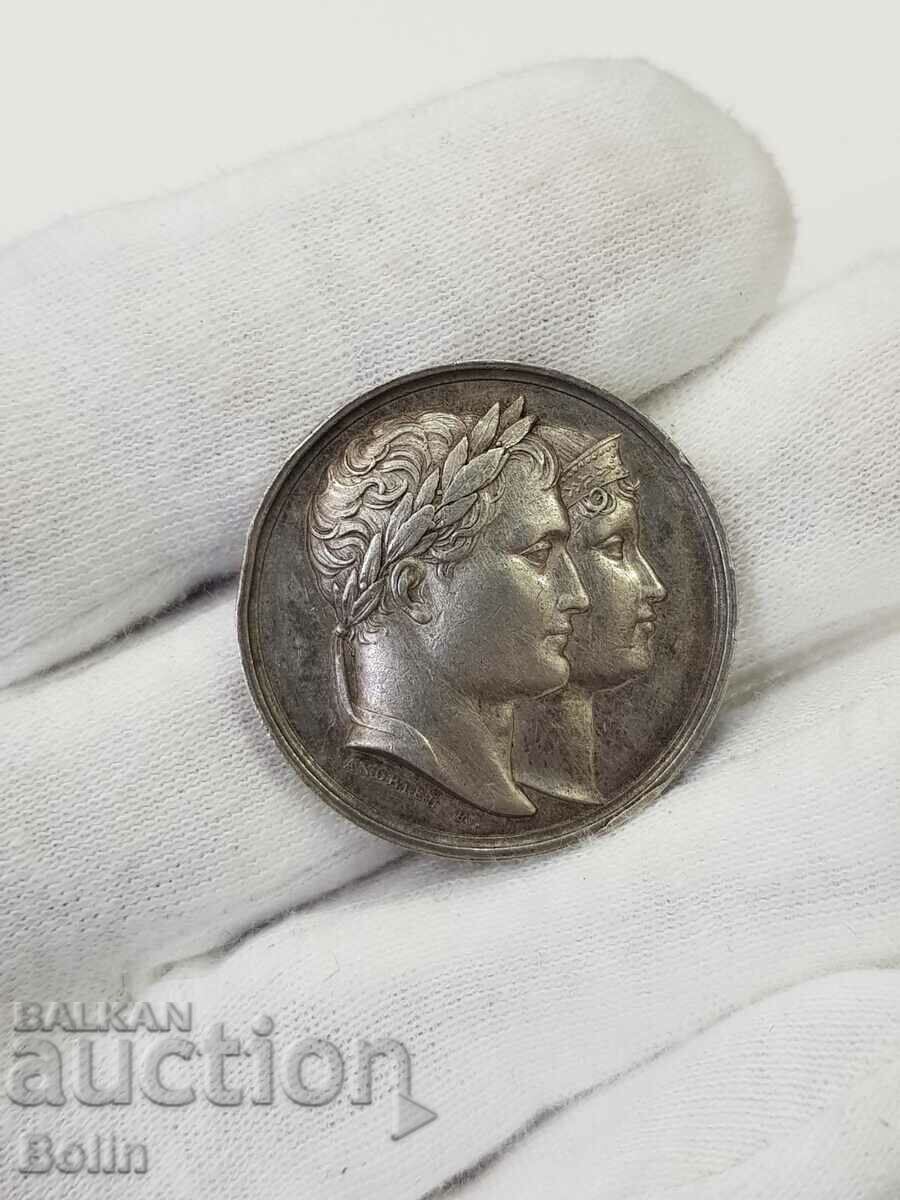 Σπάνιο Ασημένιο Μετάλλιο Τραπέζιου Ναπολέοντα και Μαρί Λουίζ 1811.