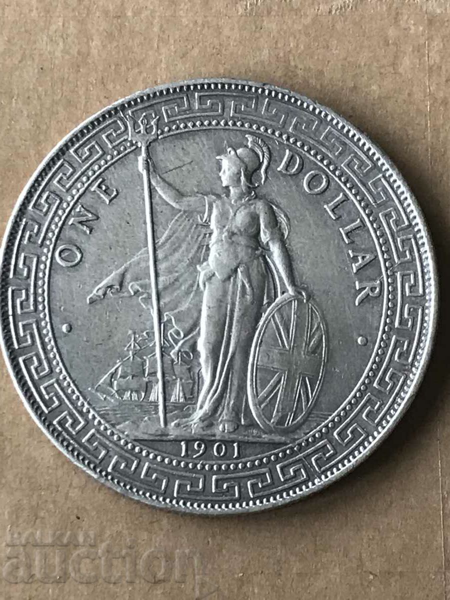 Британски търговски 1 долар 1901 Бомбай минт Индия сребро