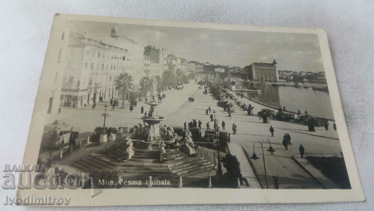Пощенска картичка Split Mon. Cesma i Obala 1936