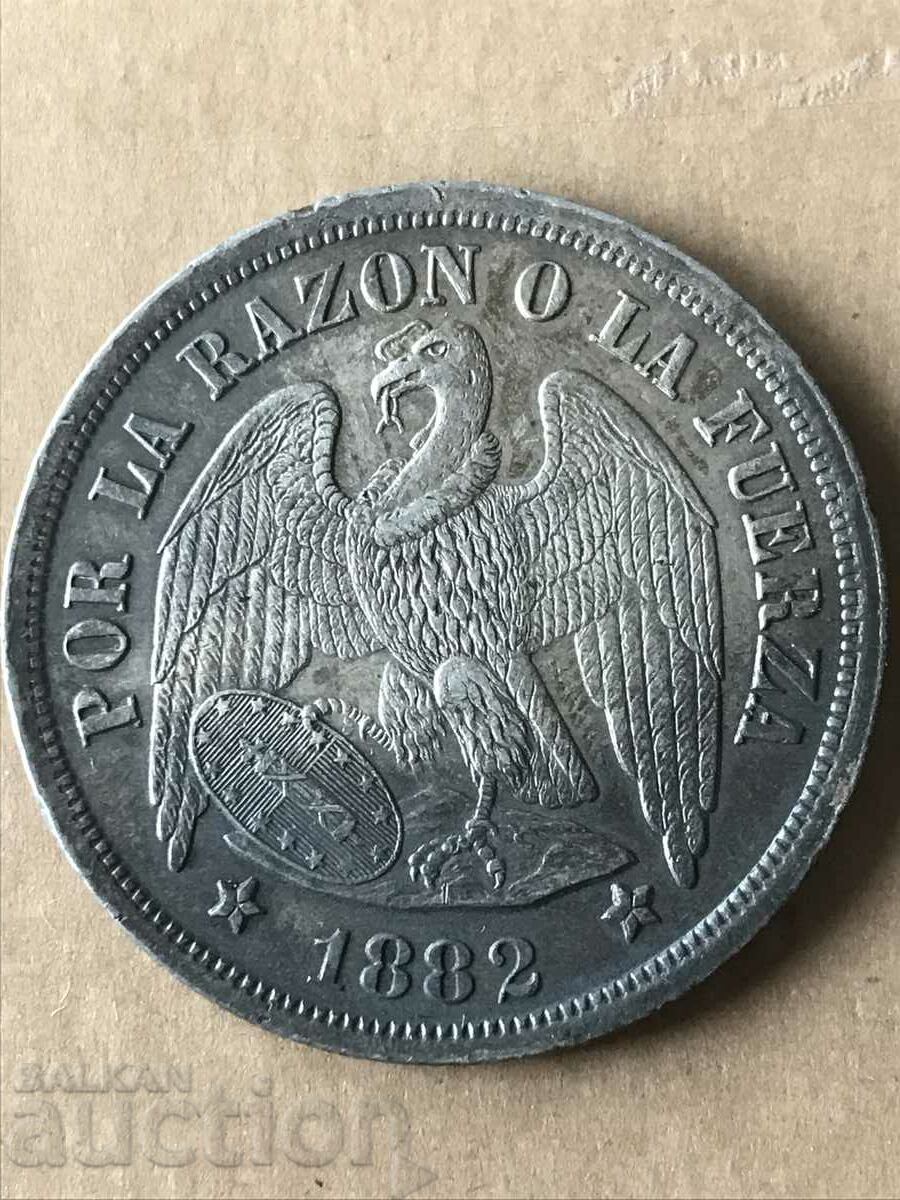 Chile 1 peso 1882 condor uncirculated silver coin with price 360.00 BGN | € 184.07 Chile 1 peso 1882 condor uncirculated silver coin with price 360.00 BGN | € 184.07