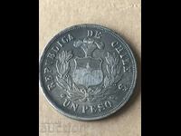 Чили 1 песо 1882 кондор нециркулирала сребърна монета
