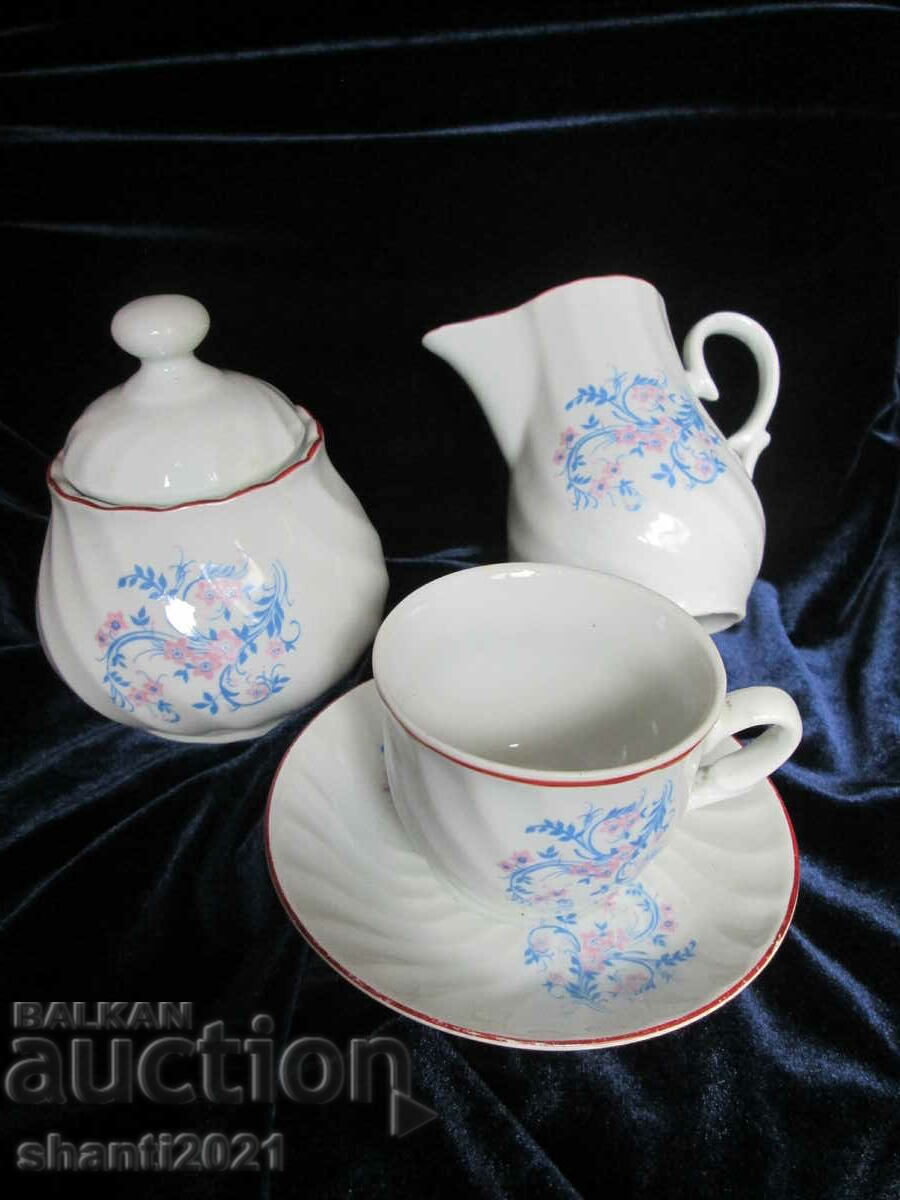 Old Porcelain sugar bowl, cup, milk jug, Bulgaria