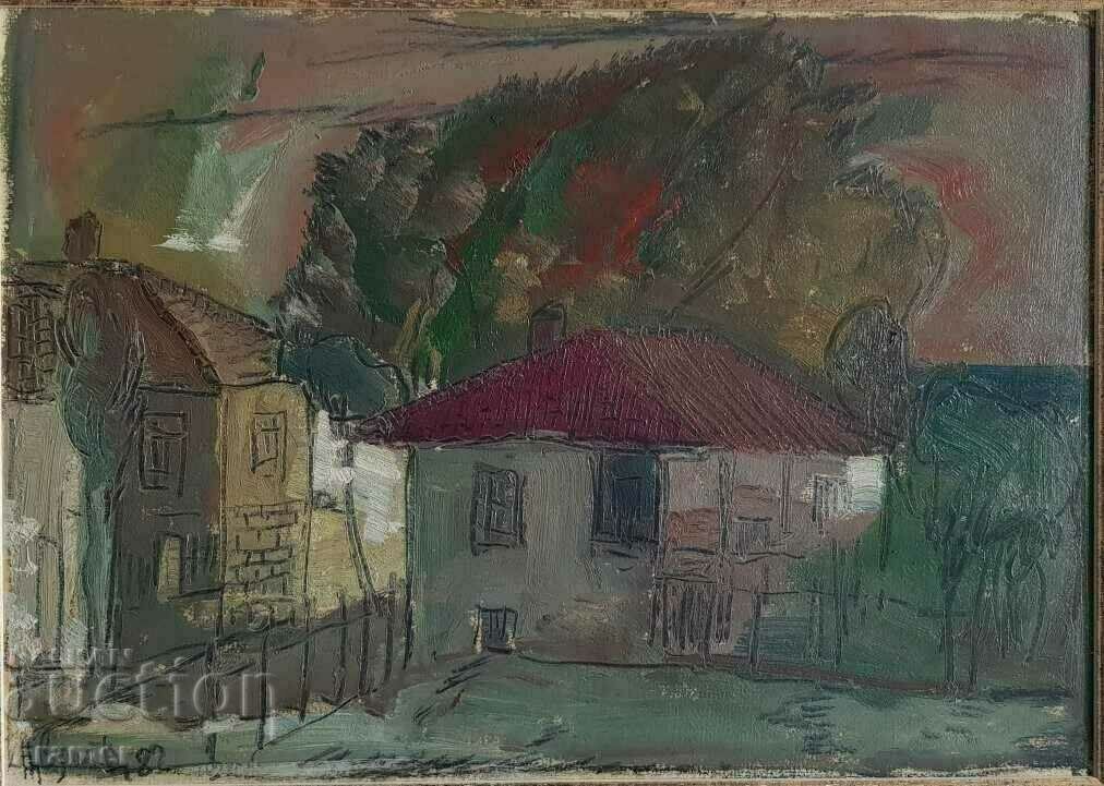 Tsvetan Tsonev 1936 - 2004 By the sea Houses 1982 oil paints with price 900.00 BGN | € 460.16 Tsvetan Tsonev 1936 - 2004 By the sea Houses 1982 oil paints with price 900.00 BGN | € 460.16