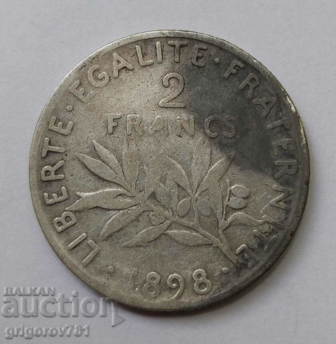 2 Francs Silver France 1898 - Silver Coin #152