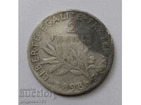 2 Francs Silver France 1898 - Silver Coin #152