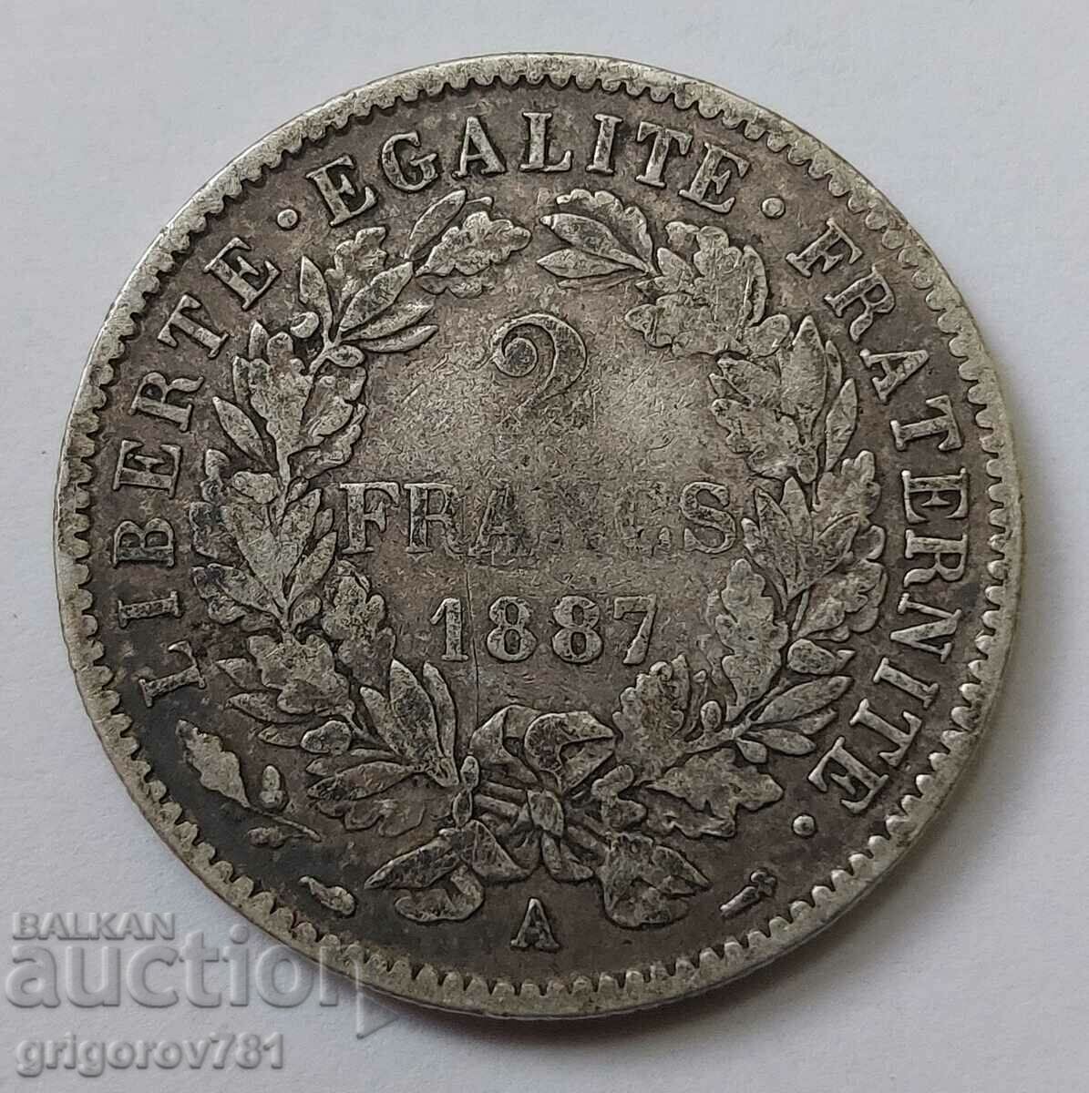 2 франка сребро Франция 1887 А -  сребърна монета №154