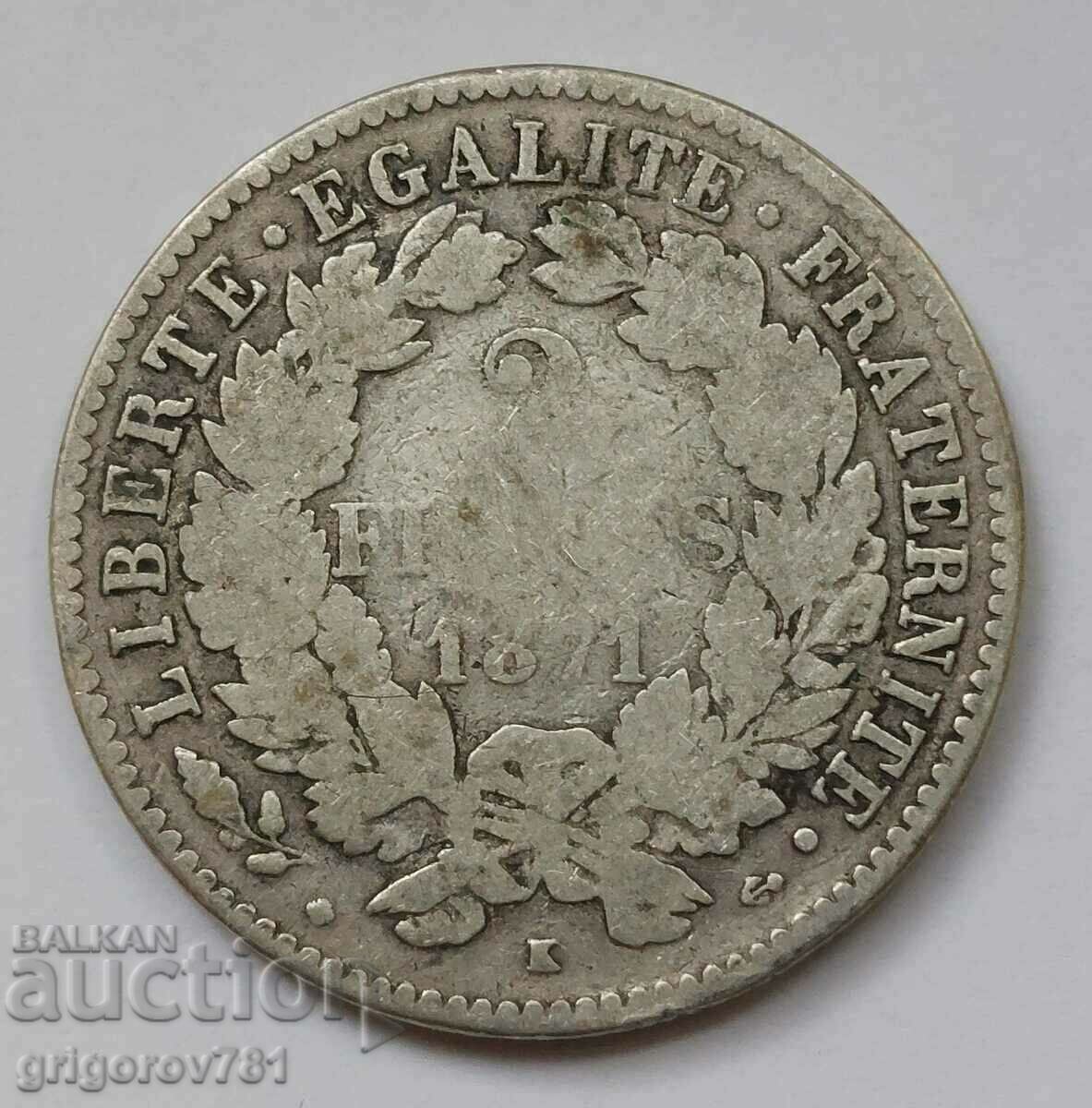 2 Φράγκα Ασήμι Γαλλία 1871 K- Ασημένιο νόμισμα #155