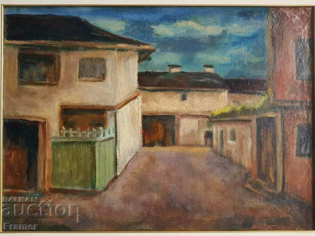 STOYAN MITOV 1895 -1977 Landscape village street houses oil paints with price 1300.00 BGN | € 664.68 STOYAN MITOV 1895 -1977 Landscape village street houses oil paints with price 1300.00 BGN | € 664.68