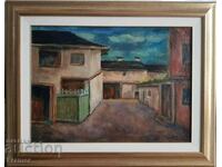 STOYAN MITOV 1895 -1977 Τοπίο χωριό δρόμος σπίτια λαδομπογιές