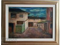 STOYAN MITOV 1895 -1977 Landscape village street houses oil paints