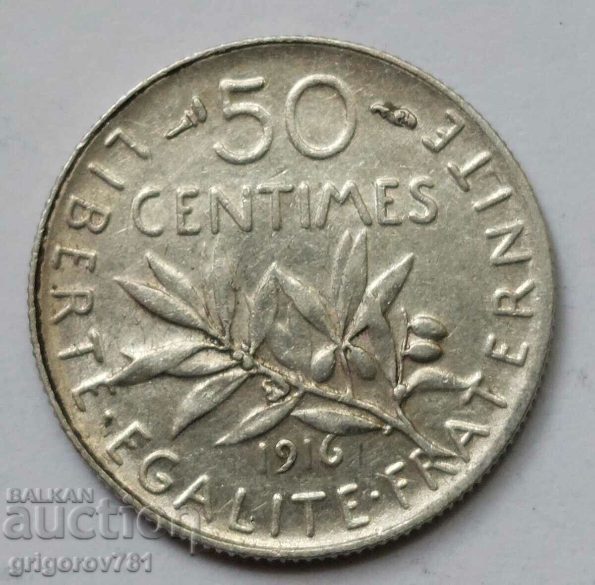 Ασημένιο 50 εκατοστά Γαλλία 1916 - ασημένιο νόμισμα №3
