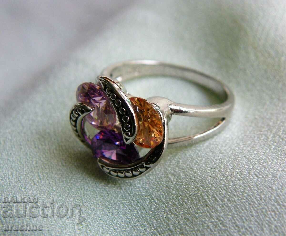 Auction Silver ring with three colors of tourmalines Auction Silver ring with three colors of tourmalines